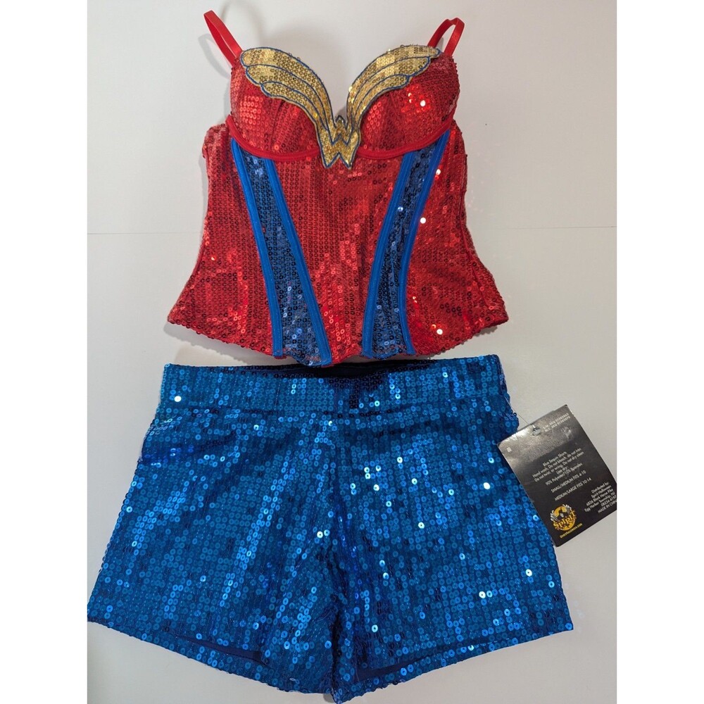 Wonder Woman Sequin Corset Top Spirit Shorts S/M 4-10 Halloween Costume 2 Pc